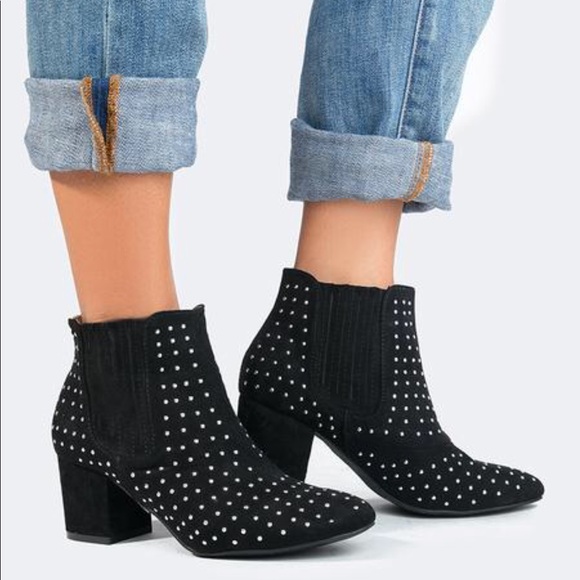 ASOS Shoes - Black Studded Kitten Block Heel Ankle Booties